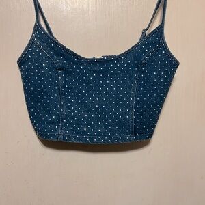 Iris Women’s Medium Blue Rhinestone Stud Denim Cami Top with a Zipper closure